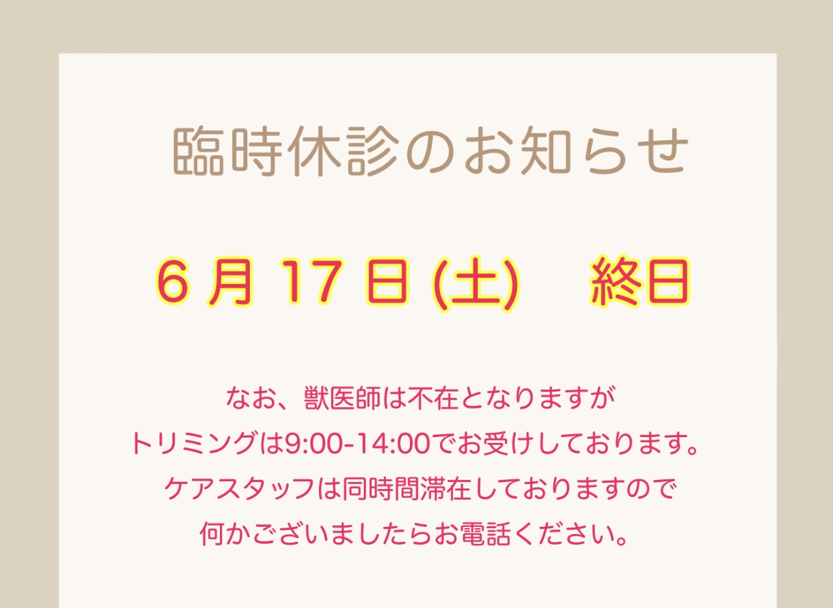 6/17（土）終日臨時休診のお知らせ