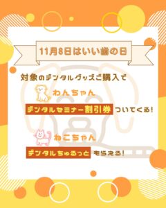 11月8日はいい歯の日
対象のデンタルグッズご購入でプレゼント